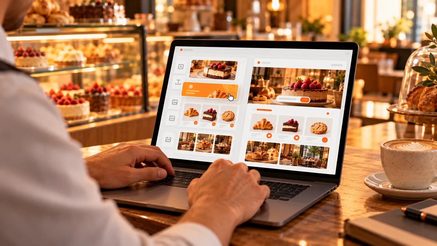 The sipnik Store storefront editor with live preview on a laptop