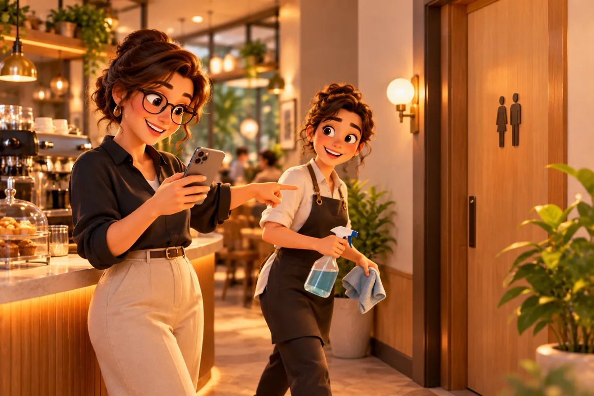 A manager sees a washroom alert and sends a team member