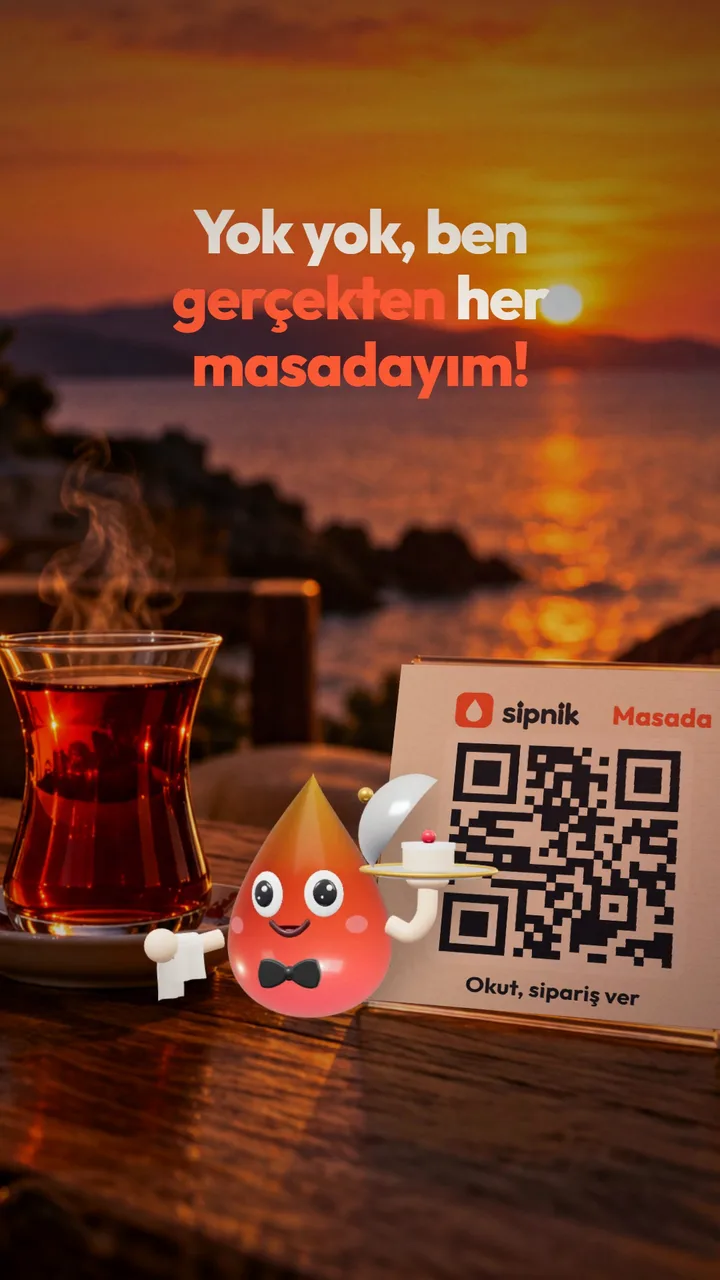 Masa QR kartının önünde konuşan damla garson