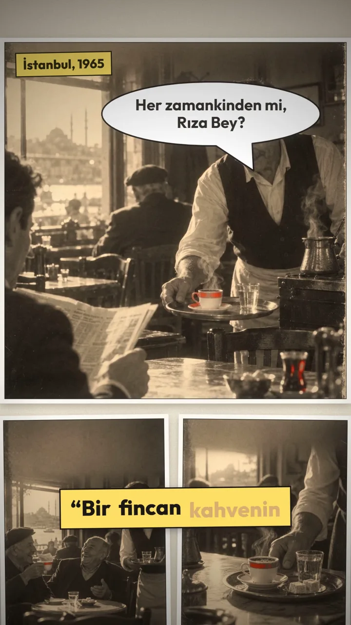 1965 İstanbul kahvehanesinde müdavimine kahve getiren kahveci, fotoroman sayfası